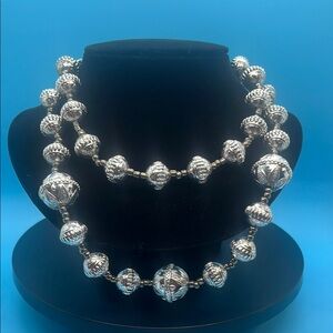 #70 Luxurious Silver Filigree Convertible Beaded Necklace